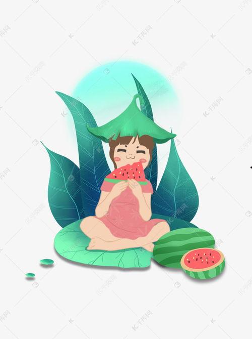 乘凉吃瓜简笔画,简笔画中的清凉时光